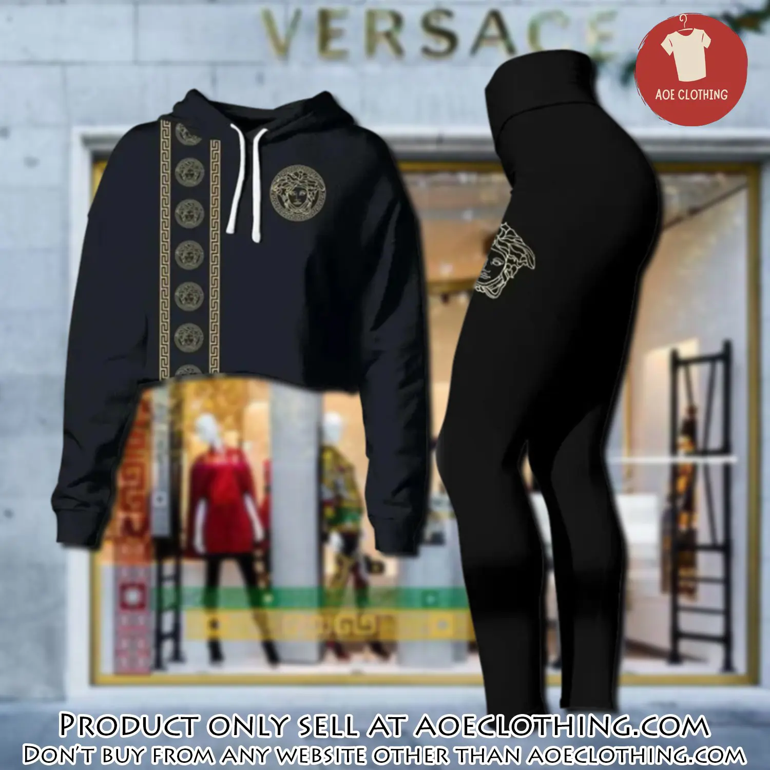 Versace medusa black luxury brand clothes leggings and crop top set for women aoe1455114